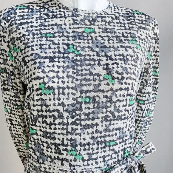 Vintage Slinky Lurex Geometric Print Midi Dress w Matching Belt S - Picture 4 of 9